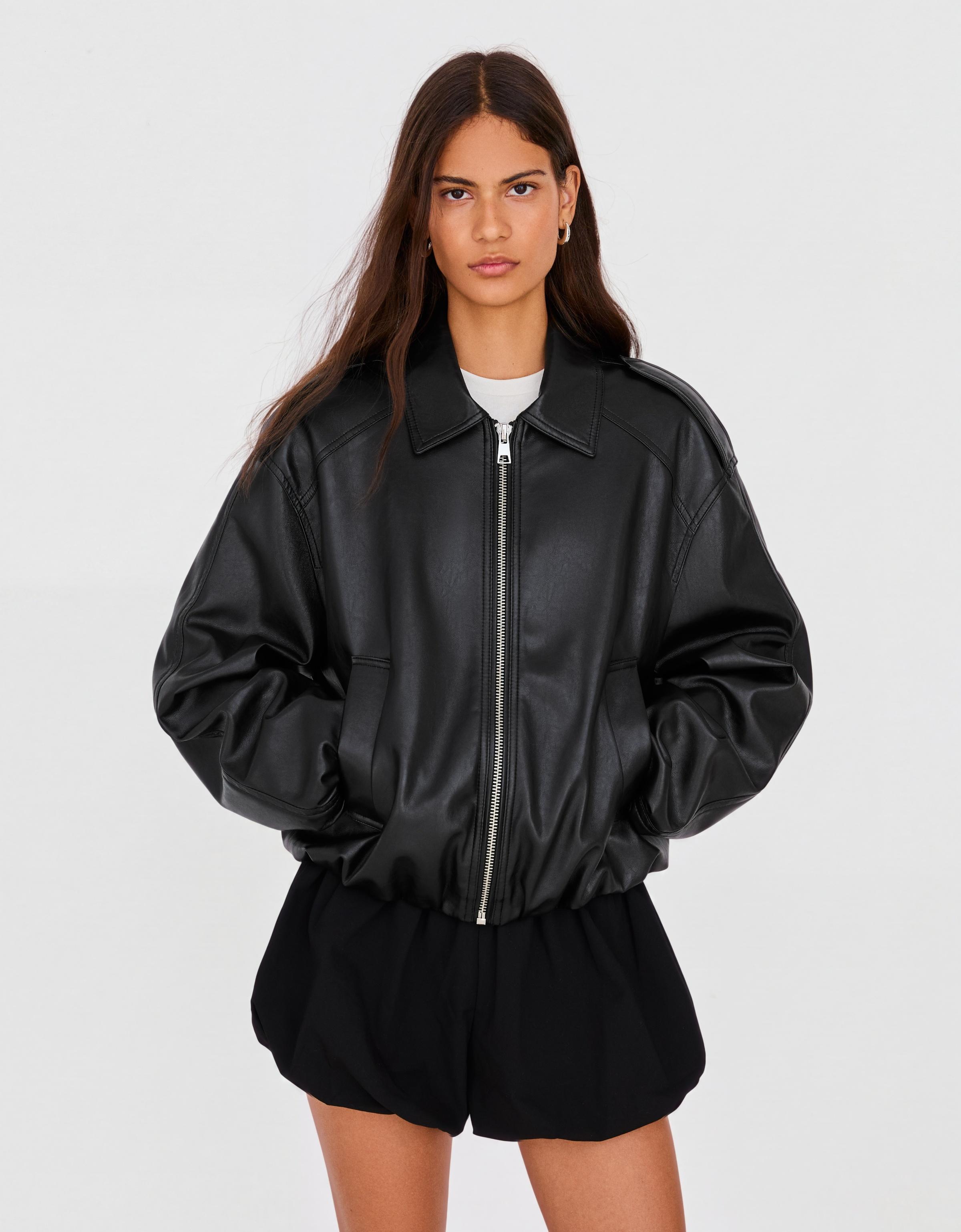 Leather effect puffer jacket — Black