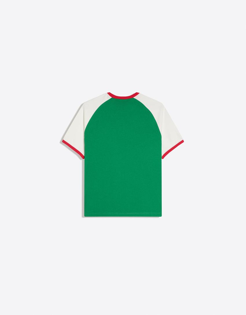 T-shirt slim fit raglan imprimé-Vert
