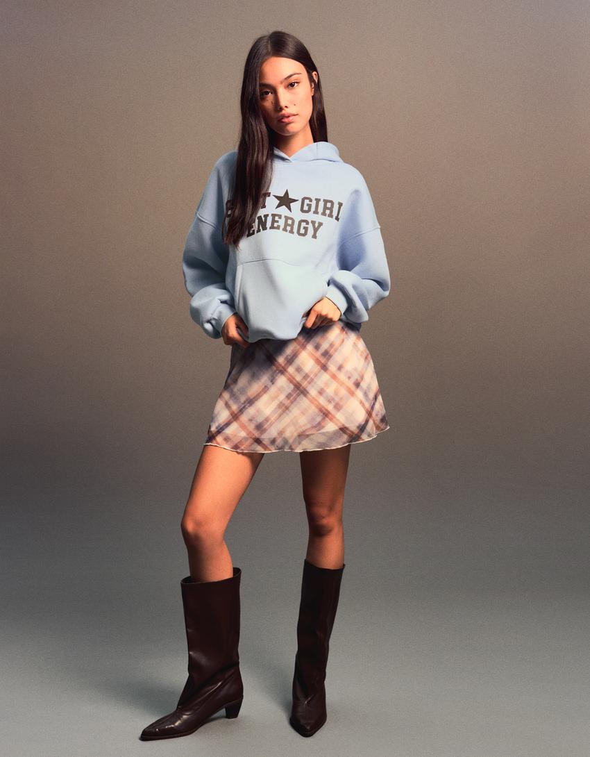 Sweat capuche imprimé-Bleu clair