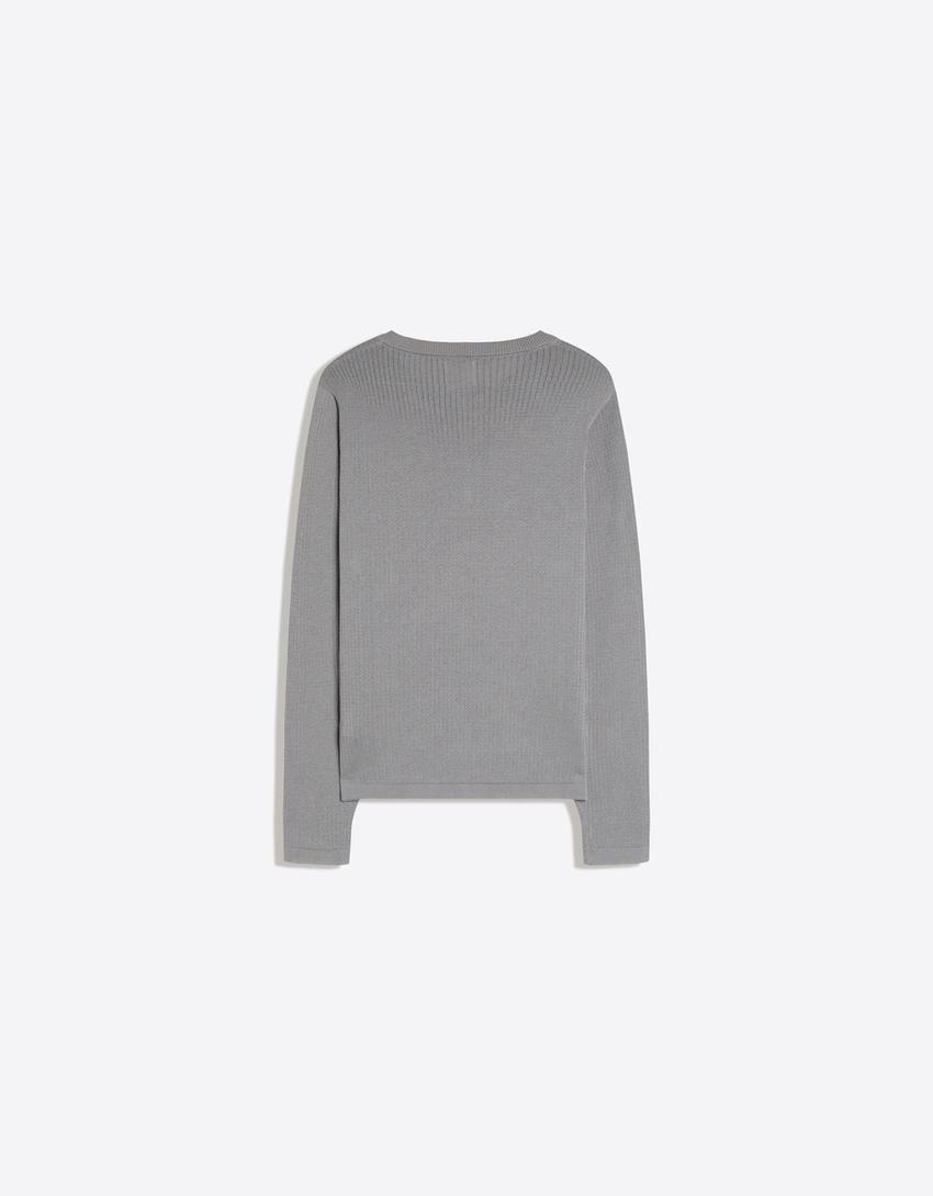 Maglia in maglia con collo a serafino-Grigio
