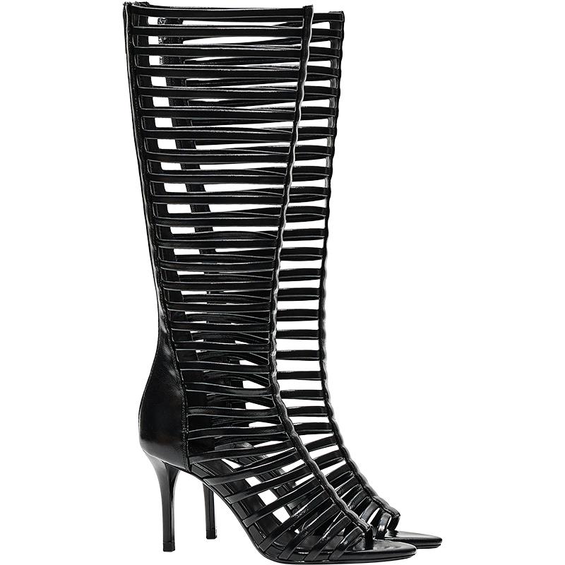 MULTI-STRAP HEELED BOOT SANDALS — BLACK