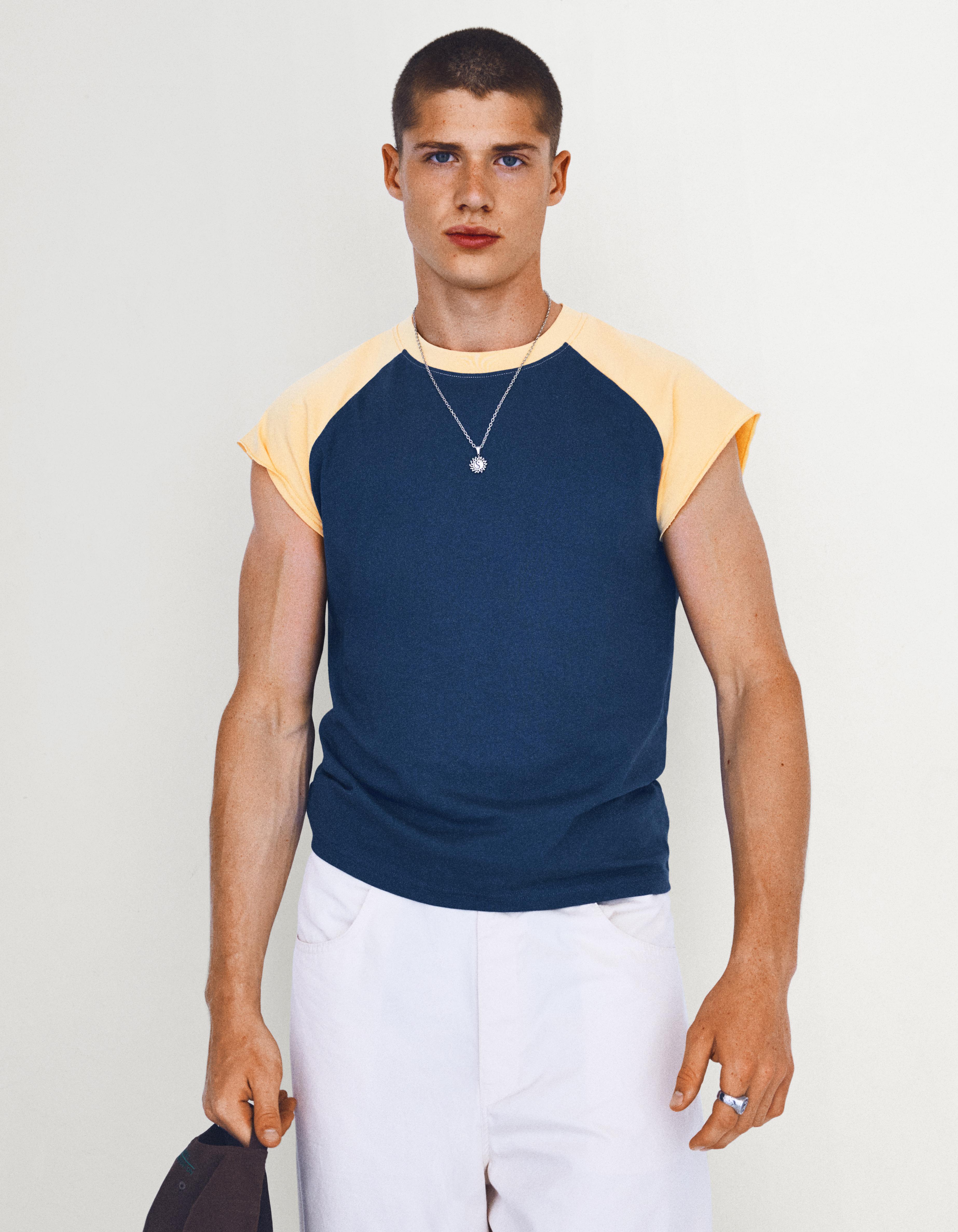 Bershka Camiseta Manga Corta Raglan Hombre Marino