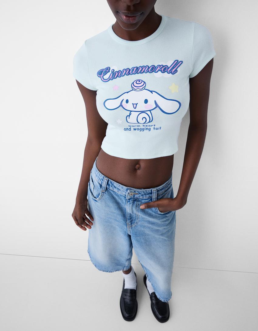 T-shirt manches courtes imprimé Cinnamoroll-Bleu clair-5