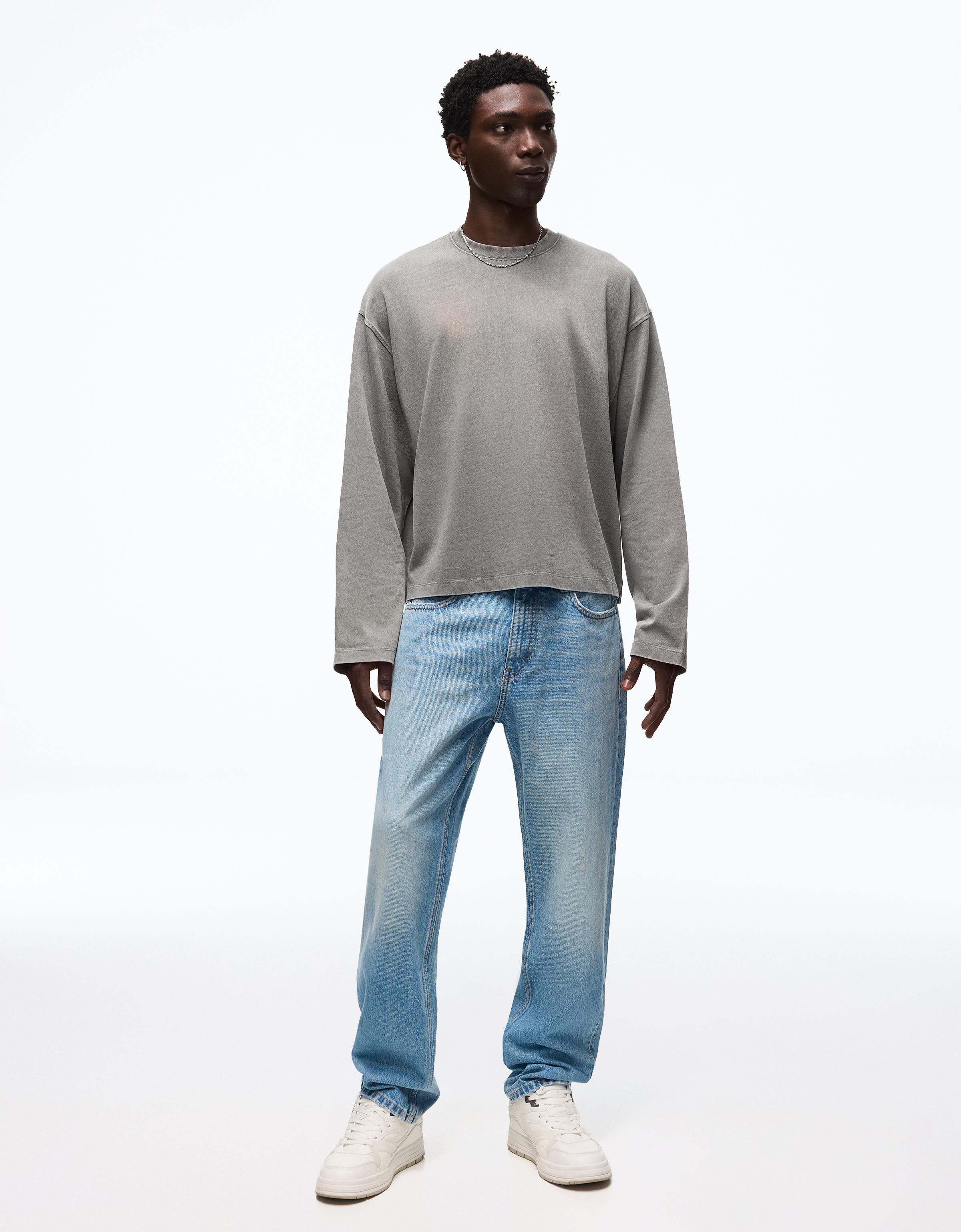 Bershka Jeans Straight Hombre Azul Lavado