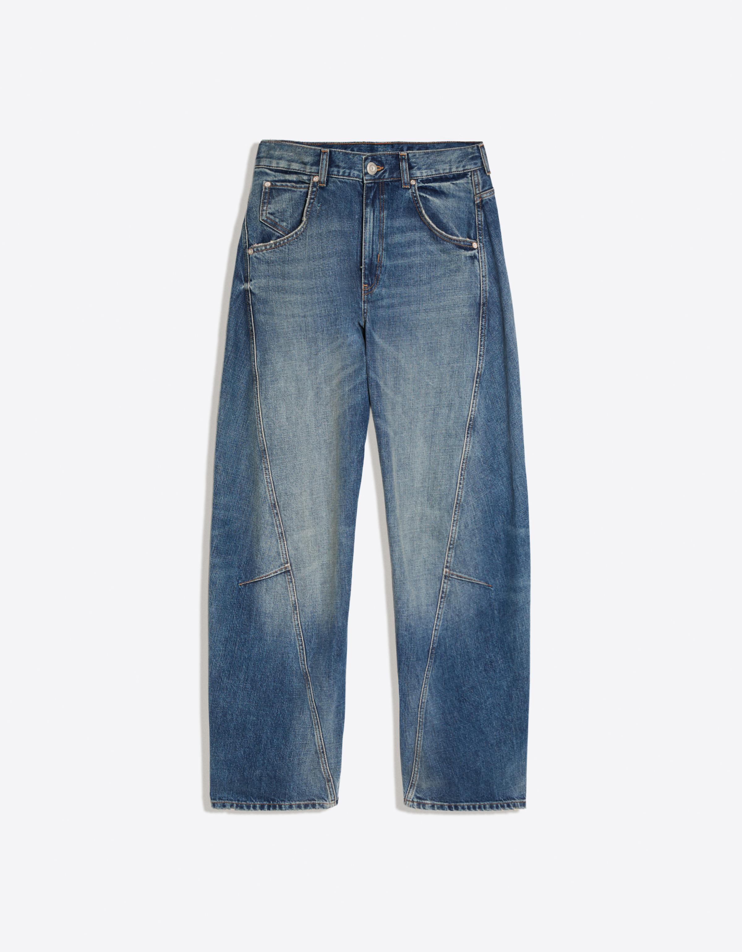 Bershka Jeans Barrel Tiro Bajo Mujer Azul Lavado