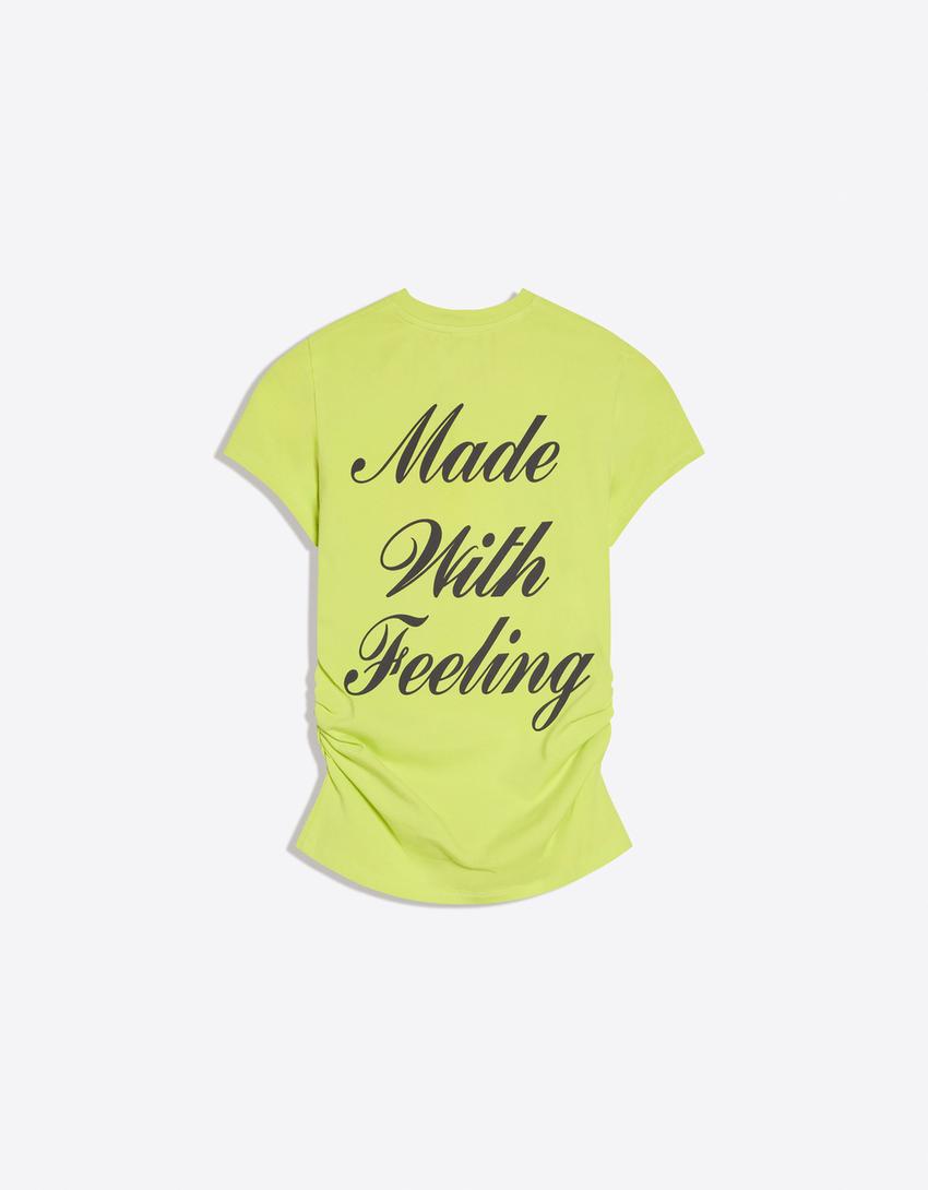 Short sleeve T-shirt with gathered print-Yellow