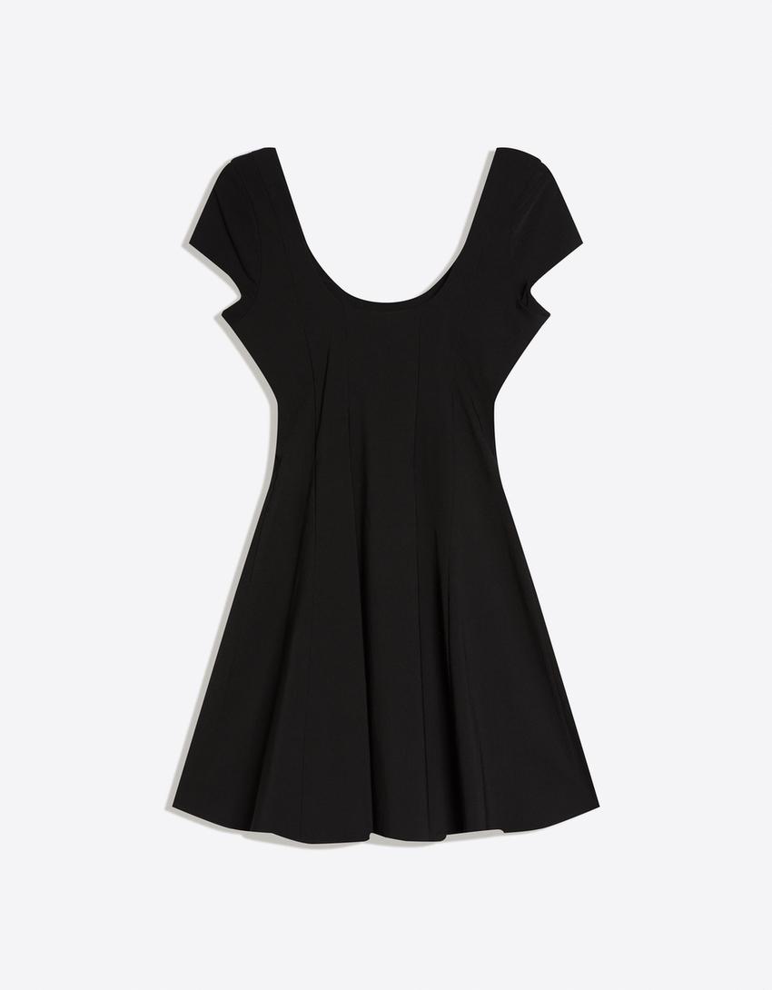 Mini-Kleid aus Bengaline mit schwingendem Rock-Schwarz