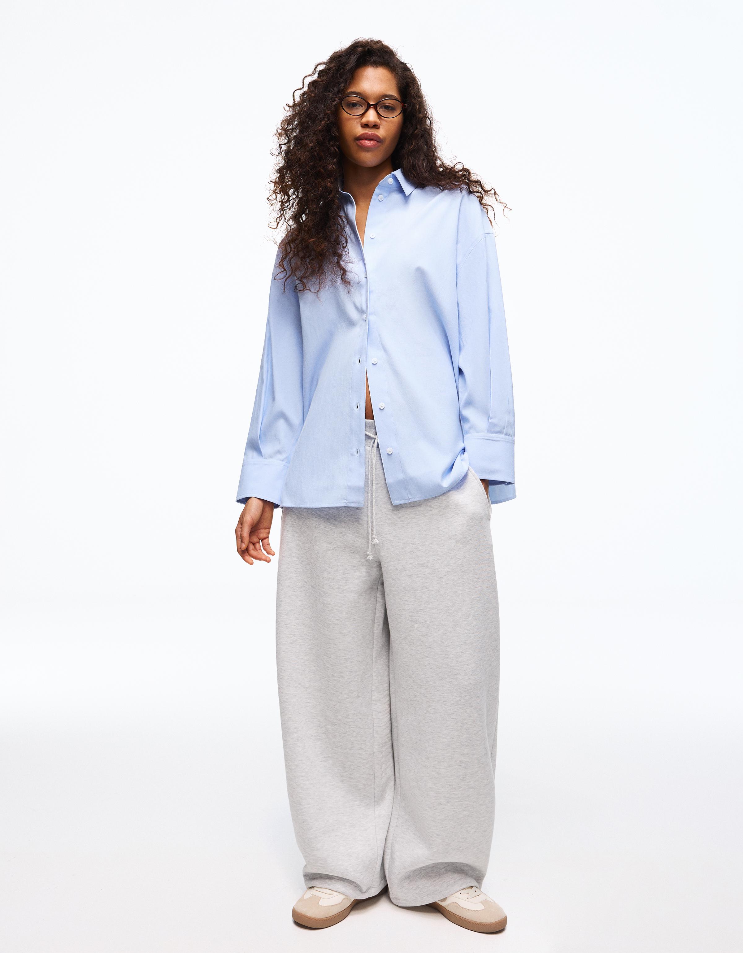 Bershka Oversize Popelinhemd Damen Xs Marinenblau