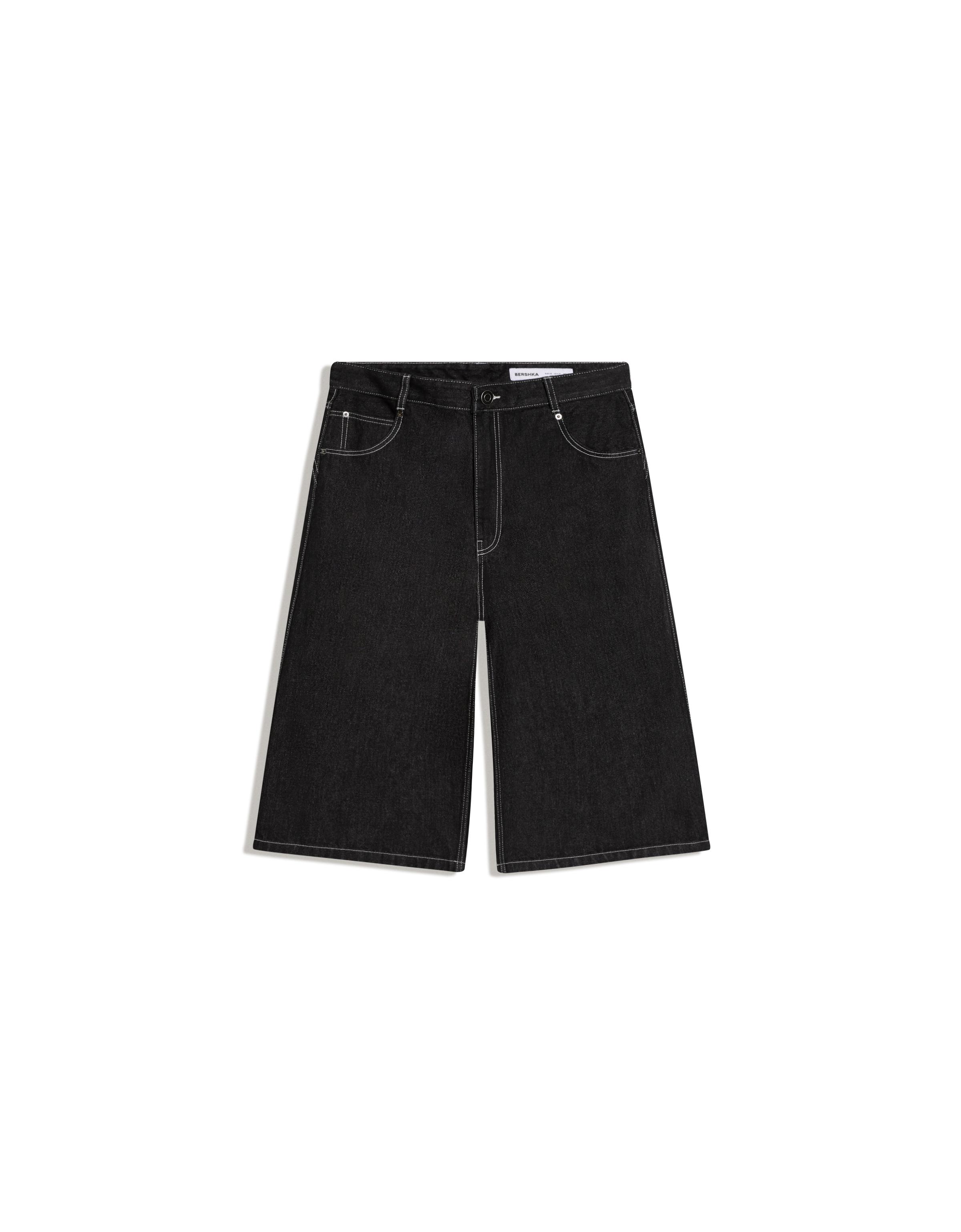 Super baggy denim Bermuda shorts — Black