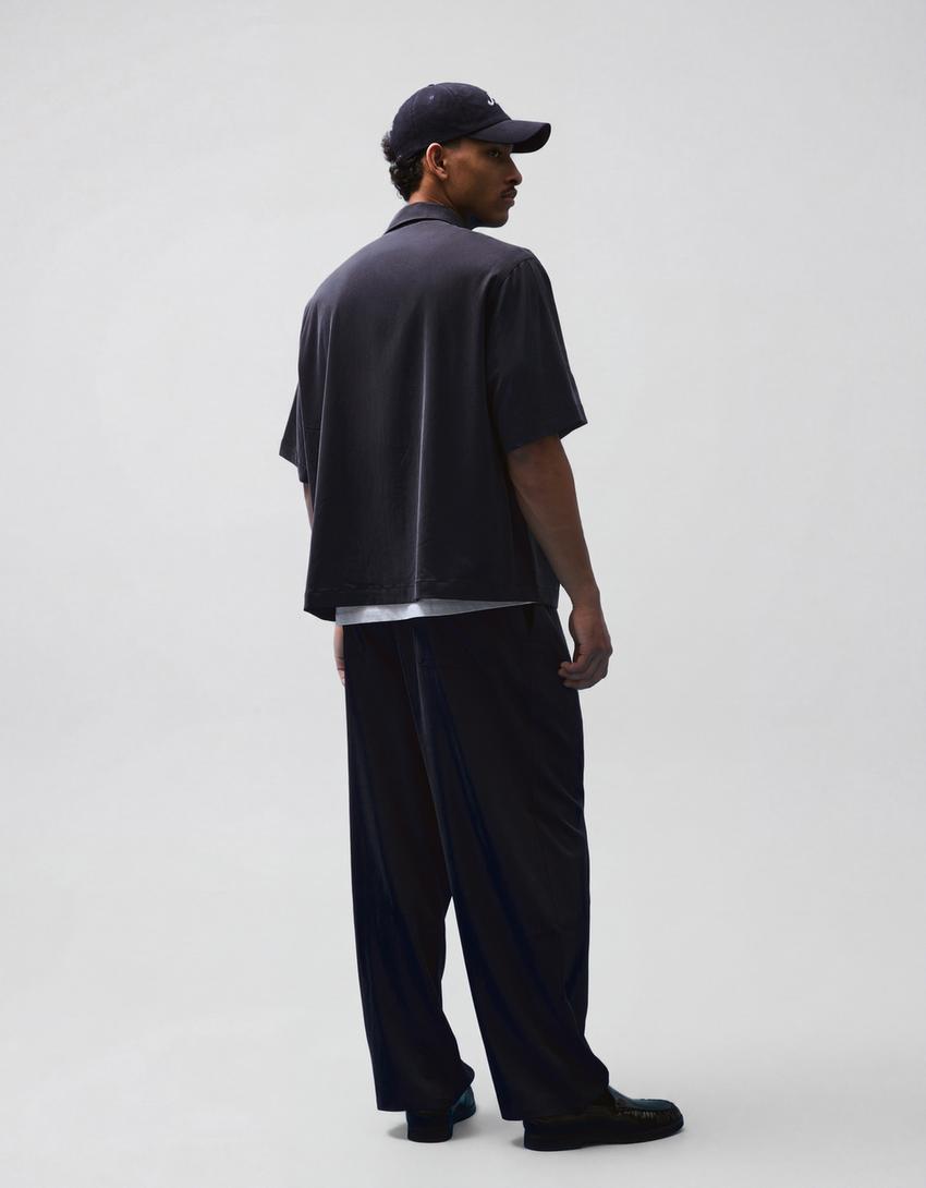 Super baggy flowing trousers with darts-Navy