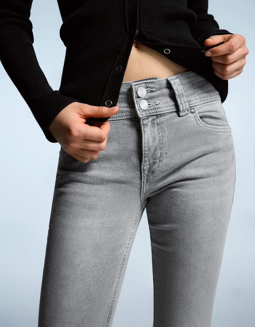 Boot-cut jeans with flaps-Grey