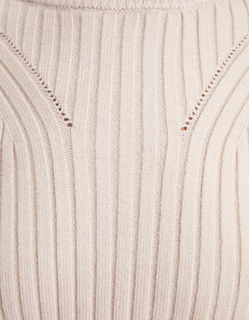 Ribbed knit cropped sweater-Grey-5