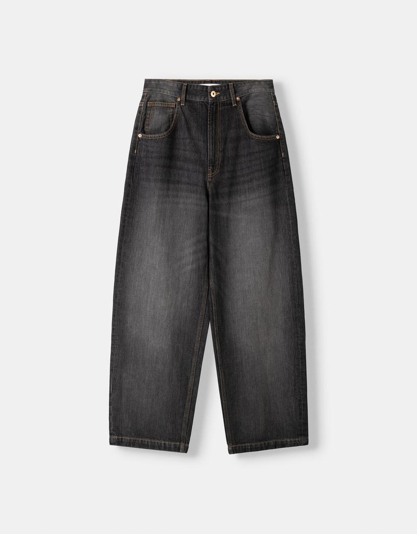 Jeansy super baggy-Ciemnoszary-0
