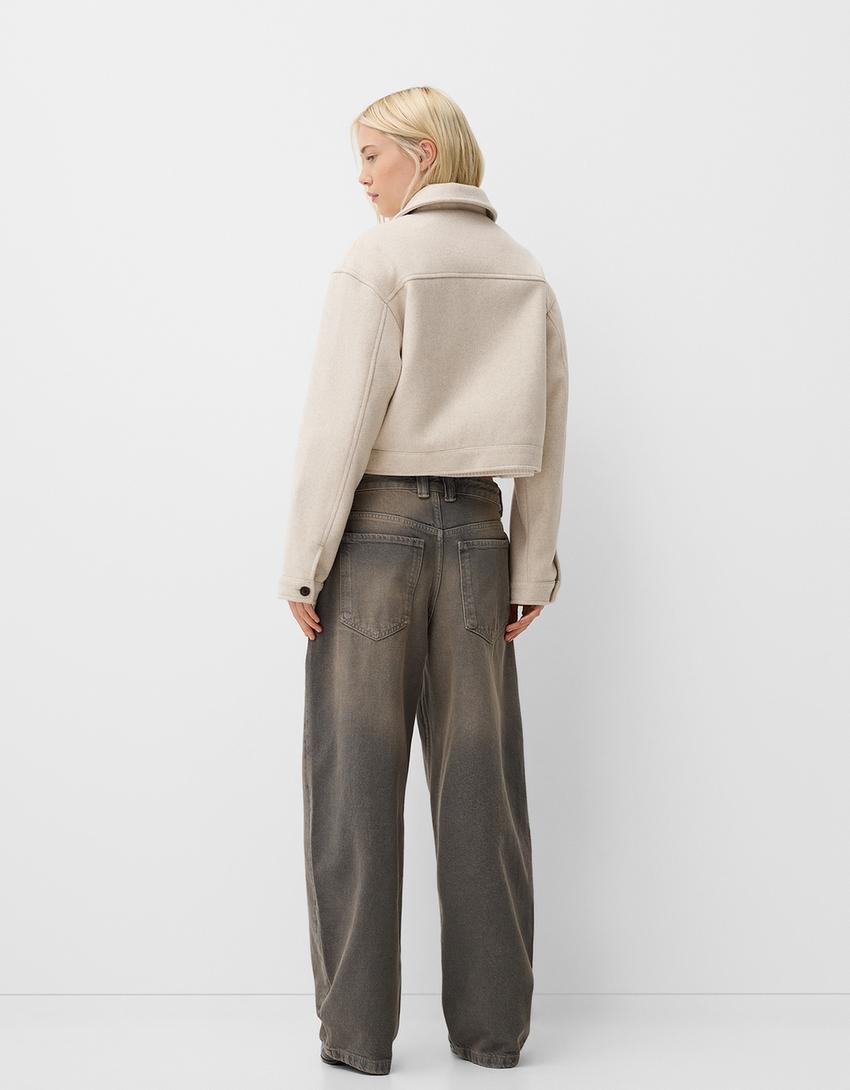 Yumuşak crop ceket-Krem