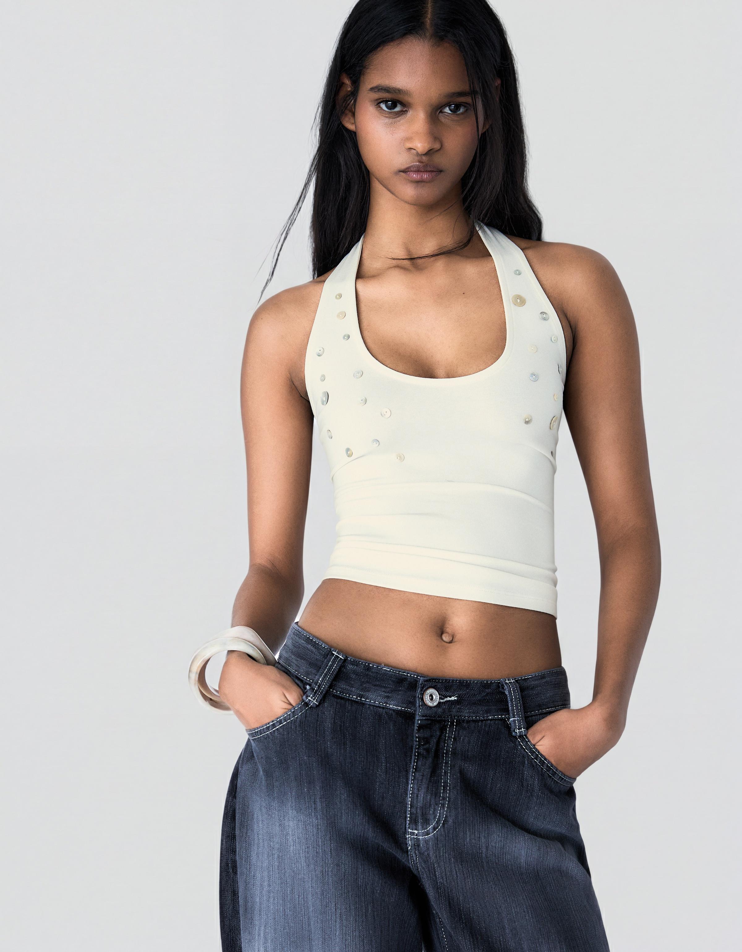 Halter yaka düğmeli bluz - Görsel 54