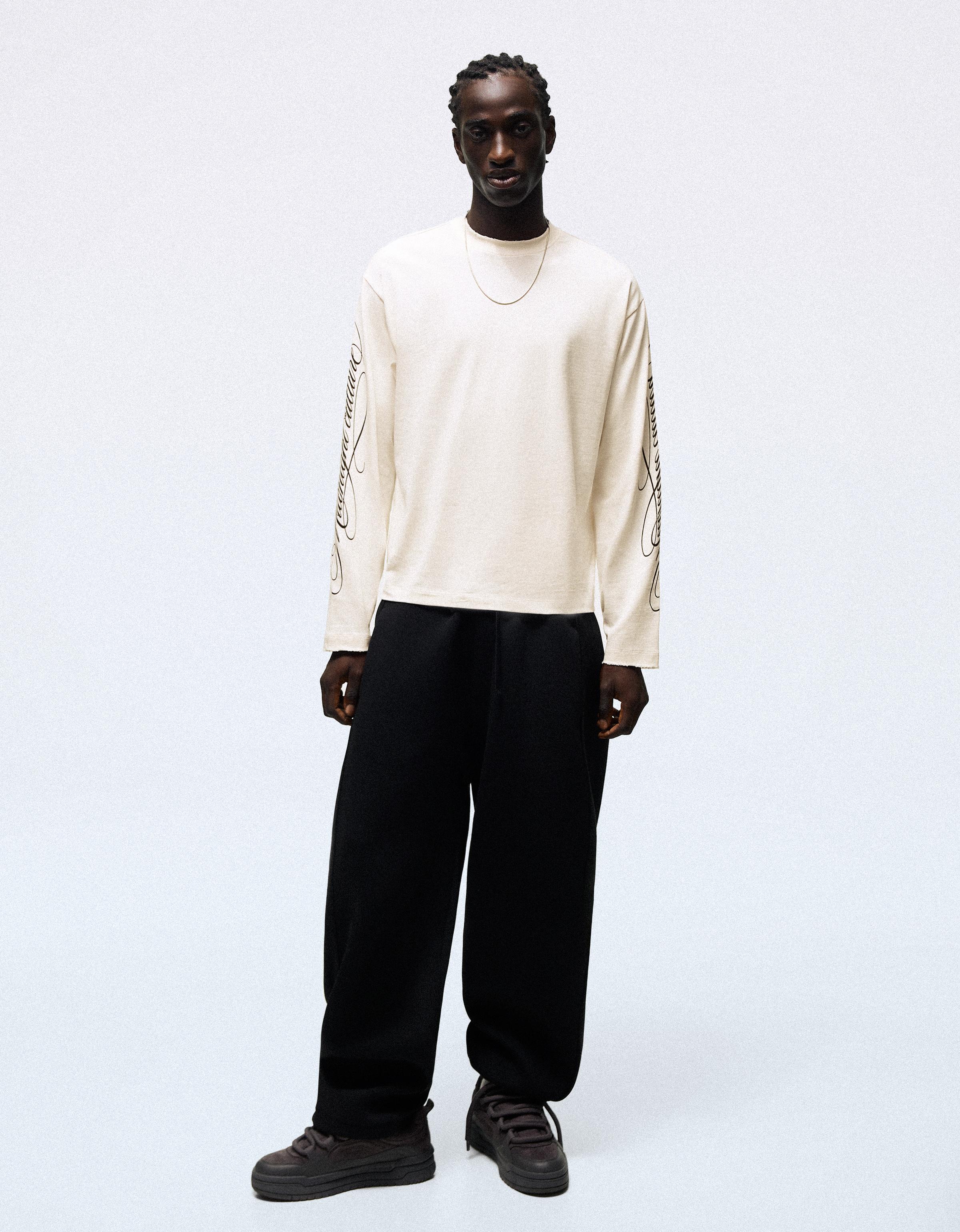 Stripe print long-sleeved T-shirt — Off white