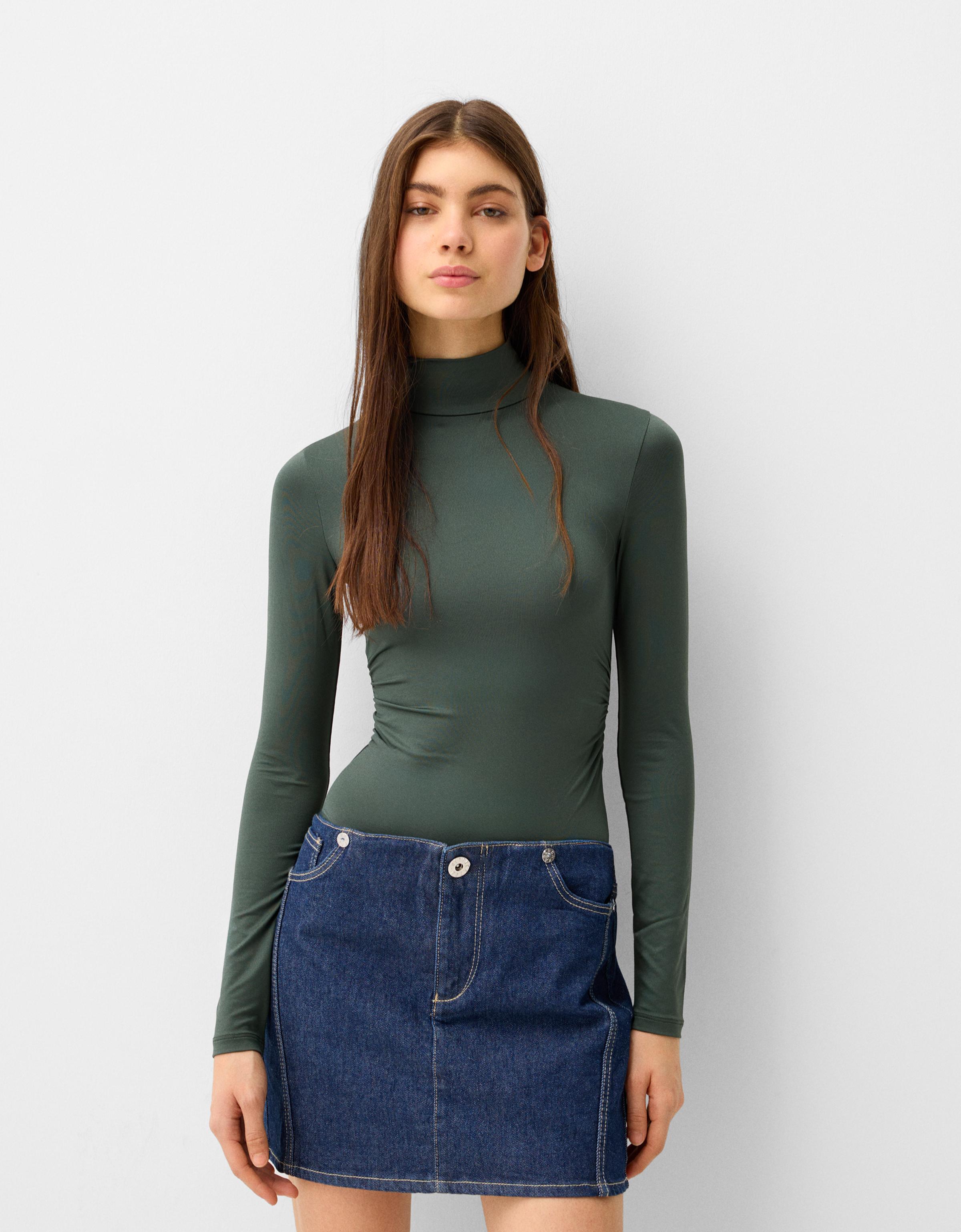 Bershka Langarmbody Mit Rollkragen Damen Xs Grün