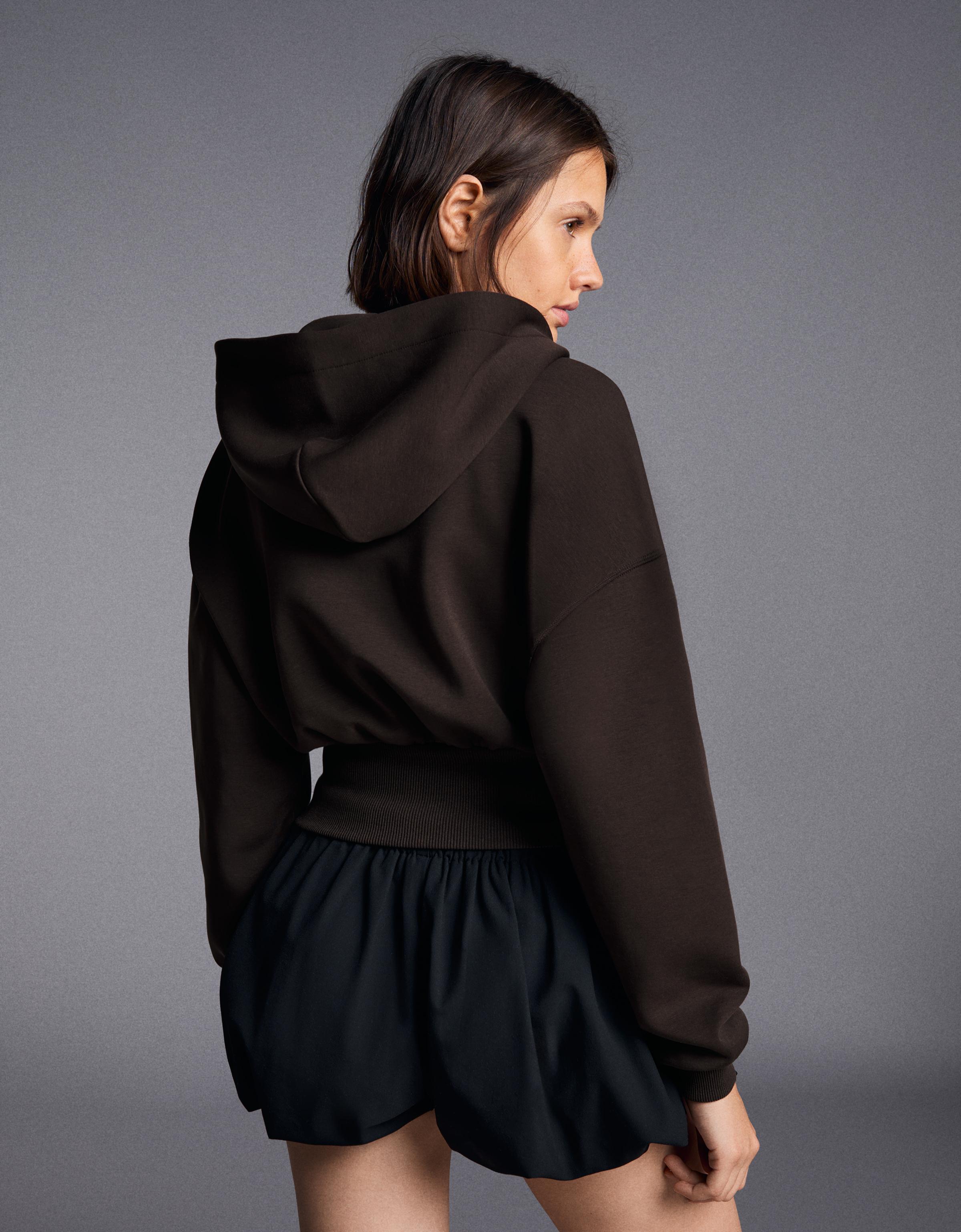 Zip-up hooded sweatshirt with sash — Brown