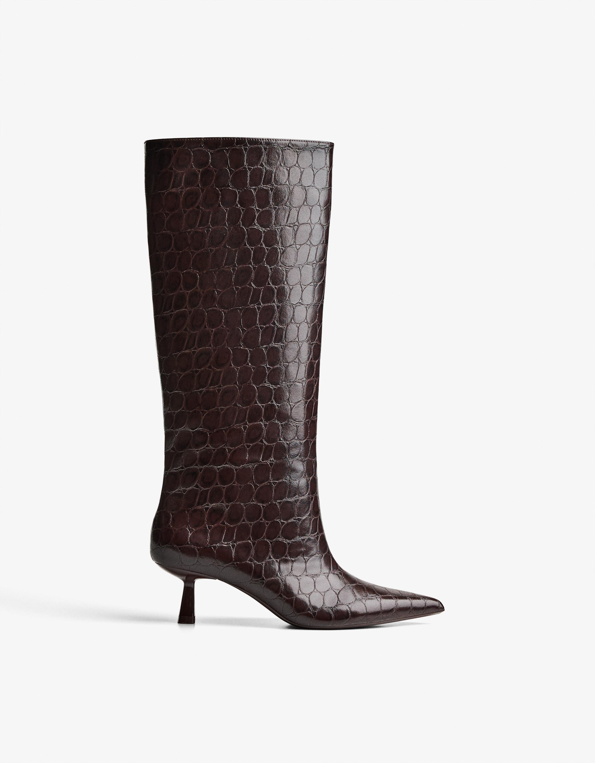 Bershka Geprägte Stiefel Mit Kitten-Heels Damen 40 Braun