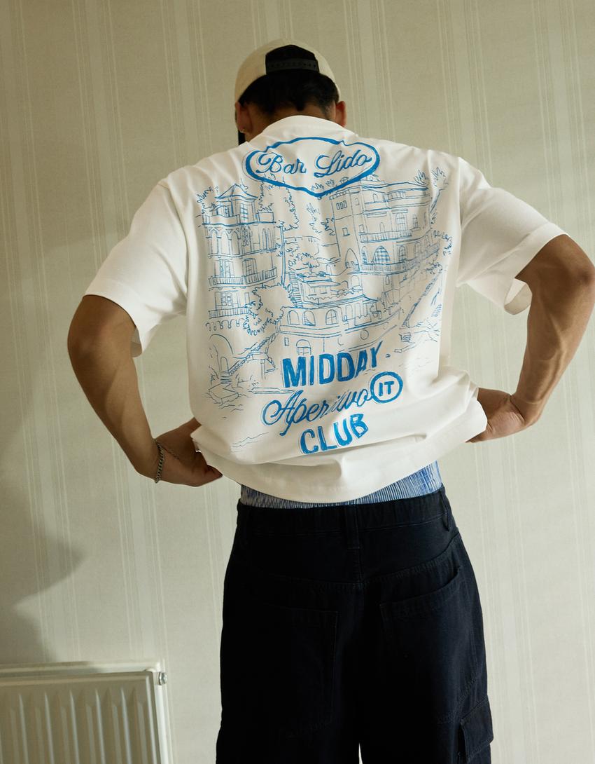 T-shirt manches courtes imprimé-Blanc cassé