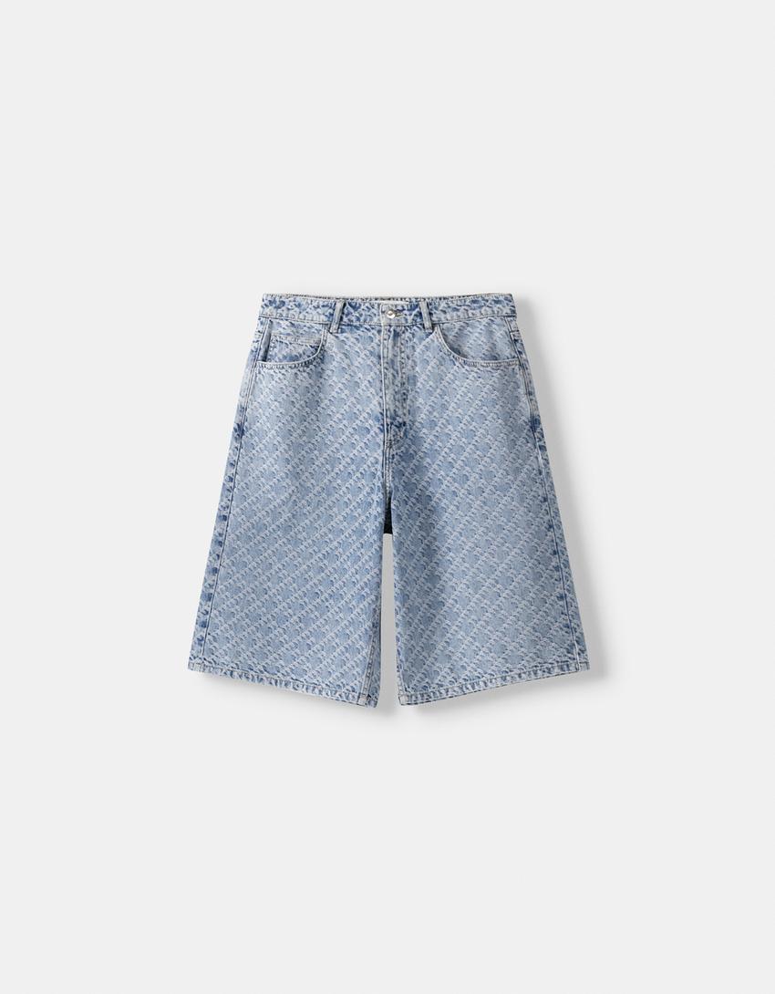 Bermuda baggy jacquard-Bleu lavé-4