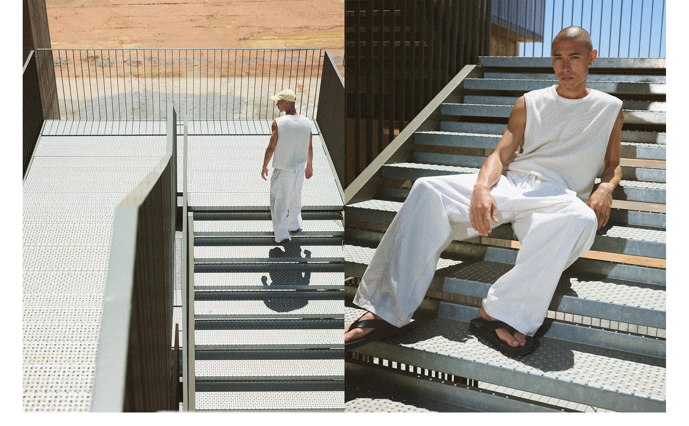Super baggy striped fabric trousers