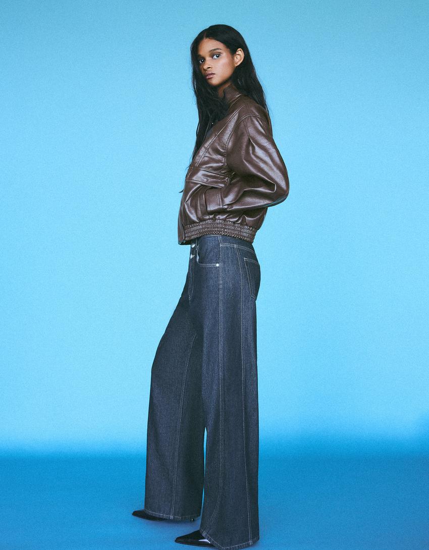 High-waist barrel jeans-Navy