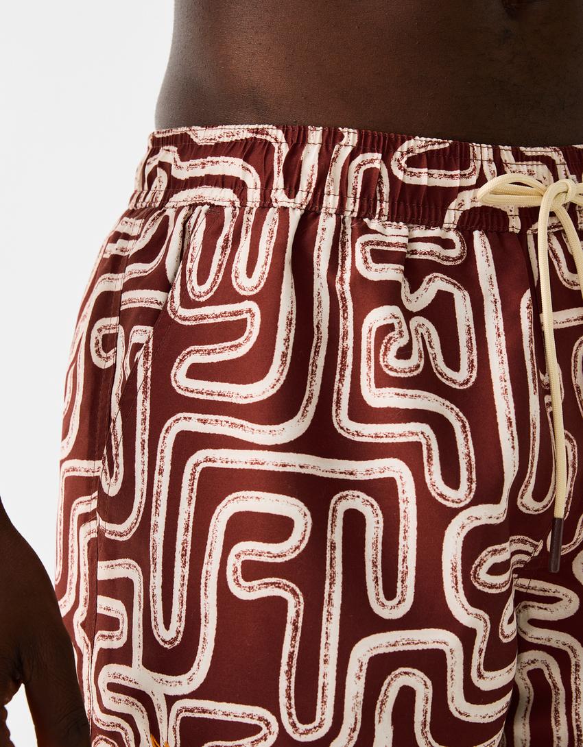 Desenli deniz şortu-Koyu turuncu-5