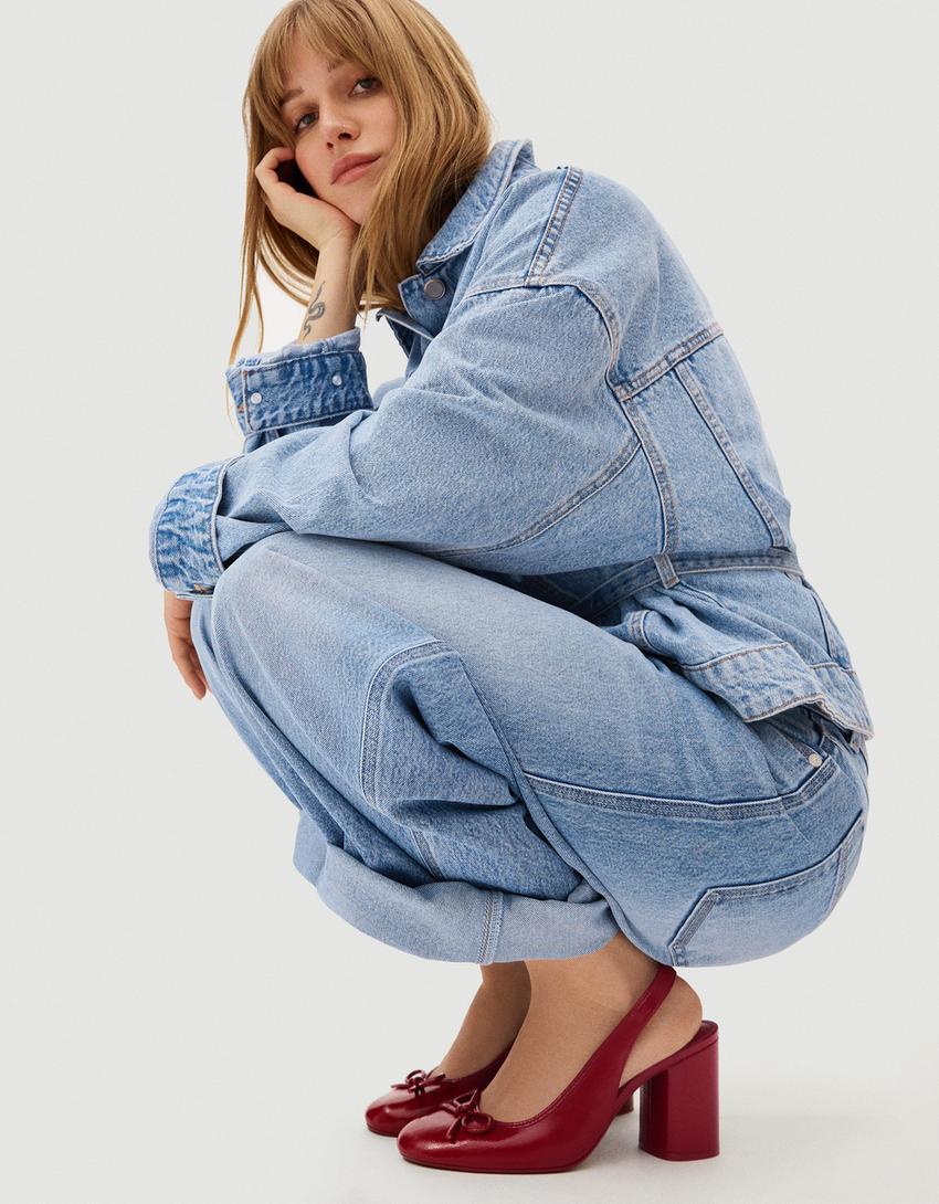 Slingback ballet flats with heels-RED