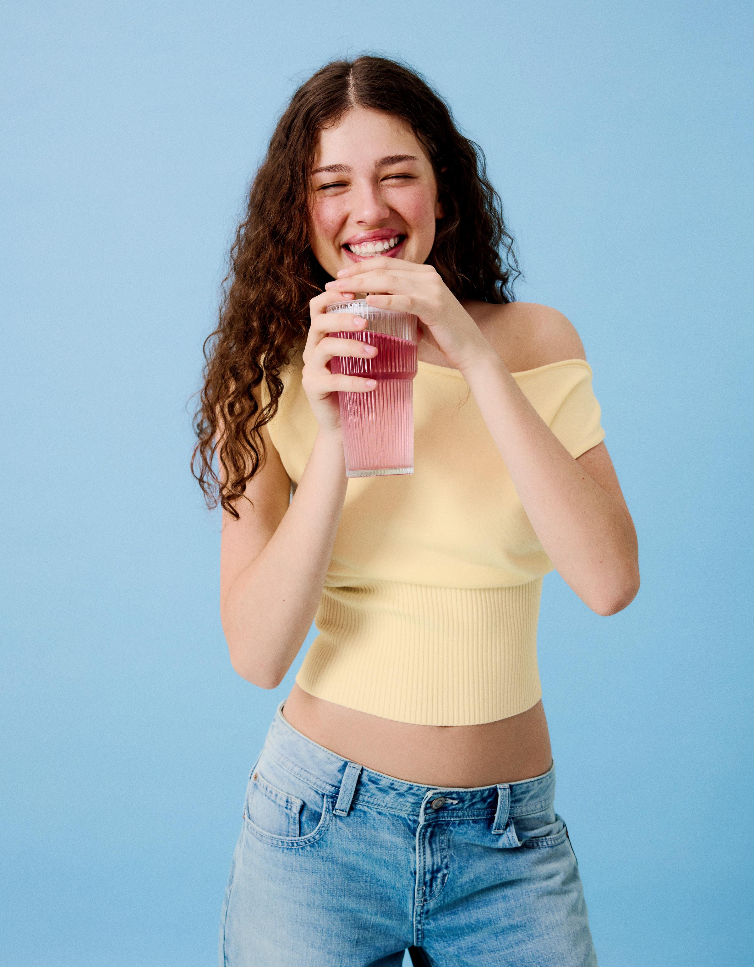 Knit boat neck top — Yellow