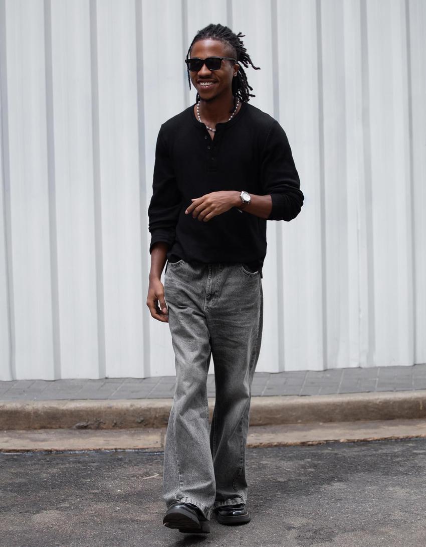 Baggy fit flare fit jean-Koyu gri