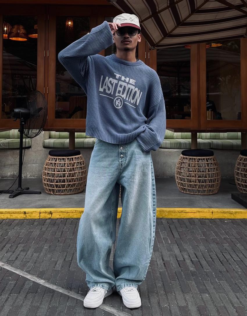 Jeans barrel fit-Bleu lavé