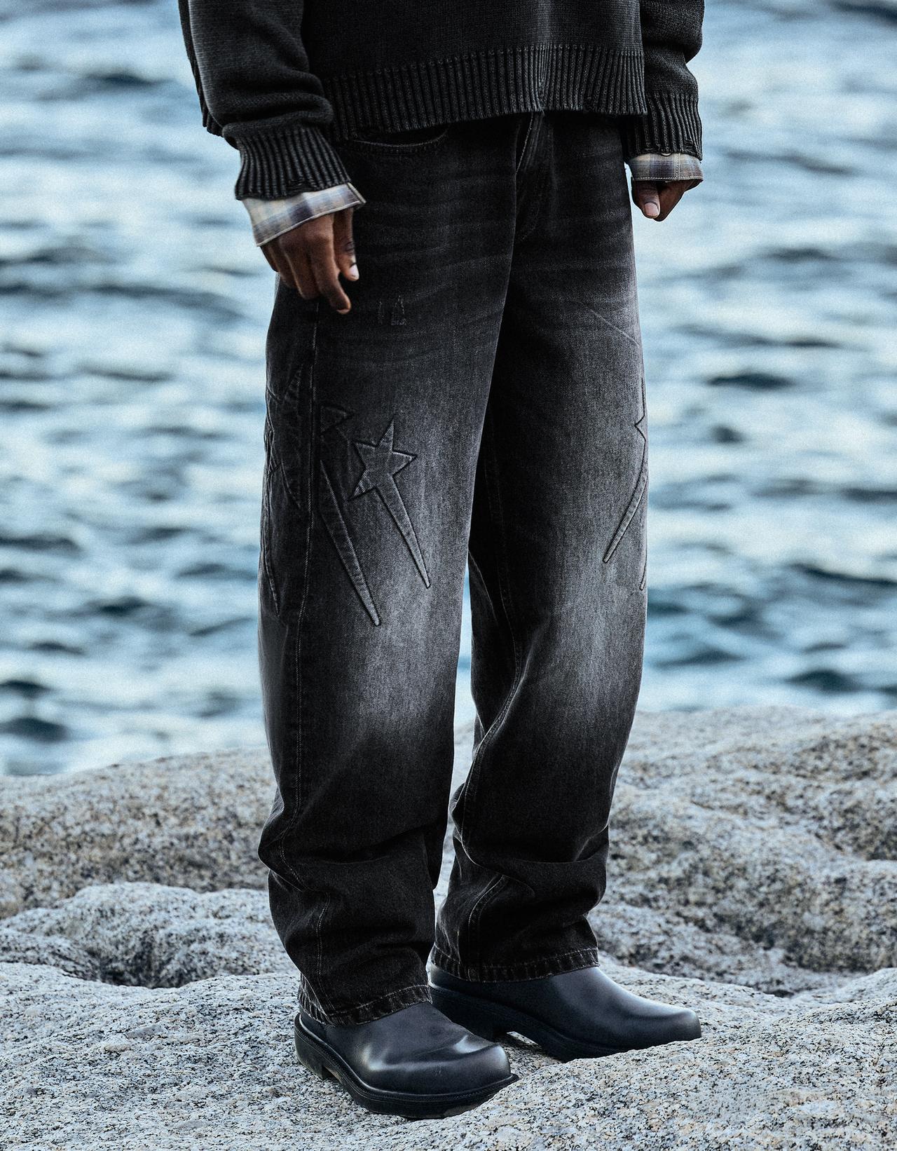 Embossed detail baggy jeans — Black