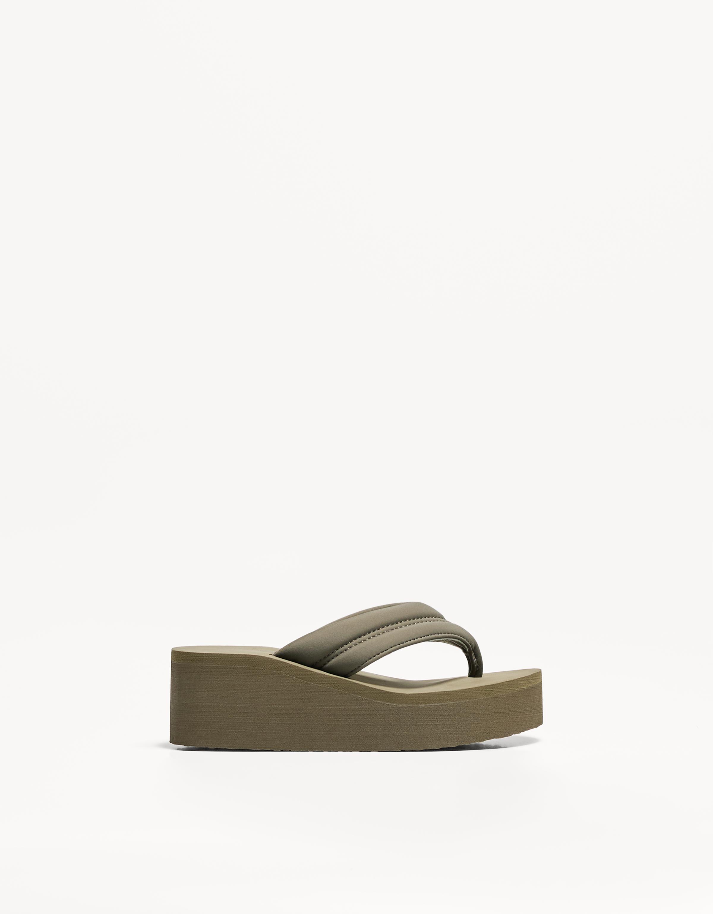 Quilted platform sandals — KHAKI