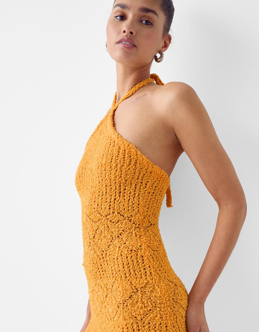 Rustic halter midi dress-Orange