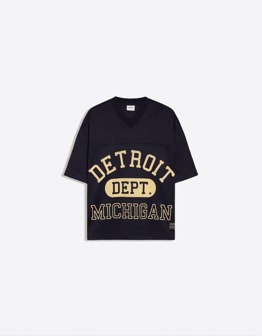 Mesh print T-shirt-Navy