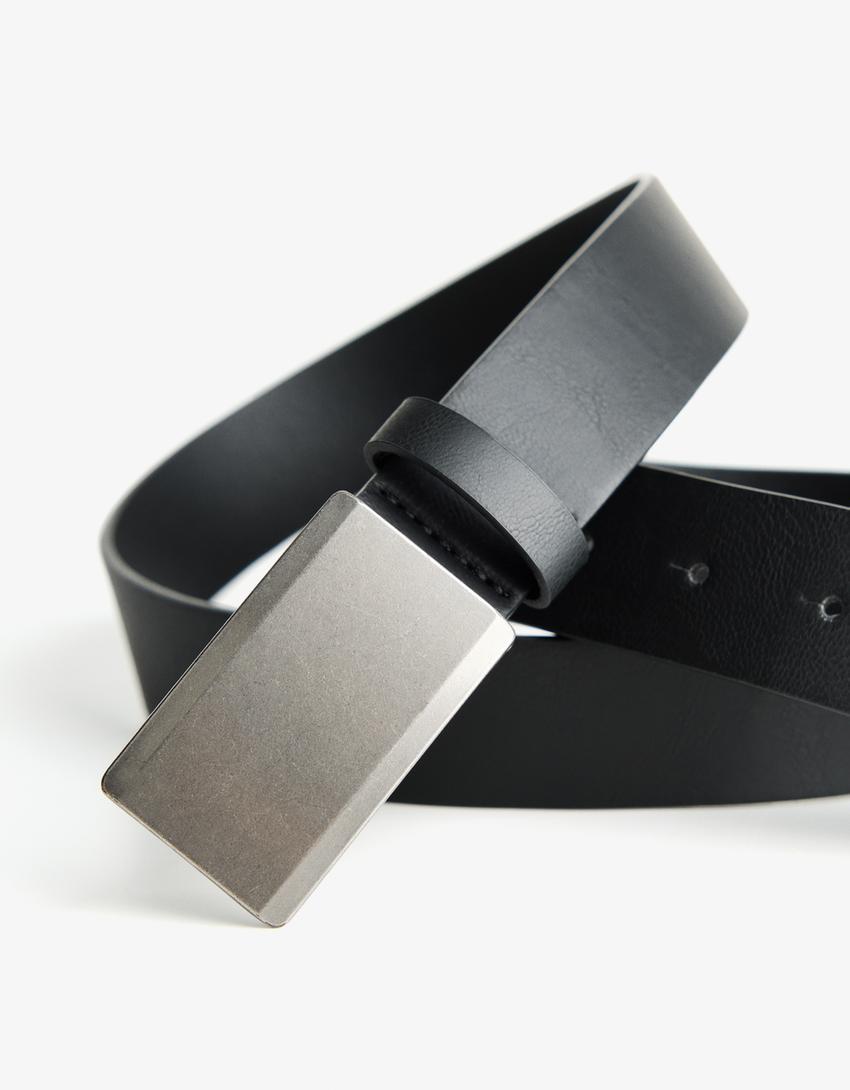 Cinturón hebilla placa-Negro-0