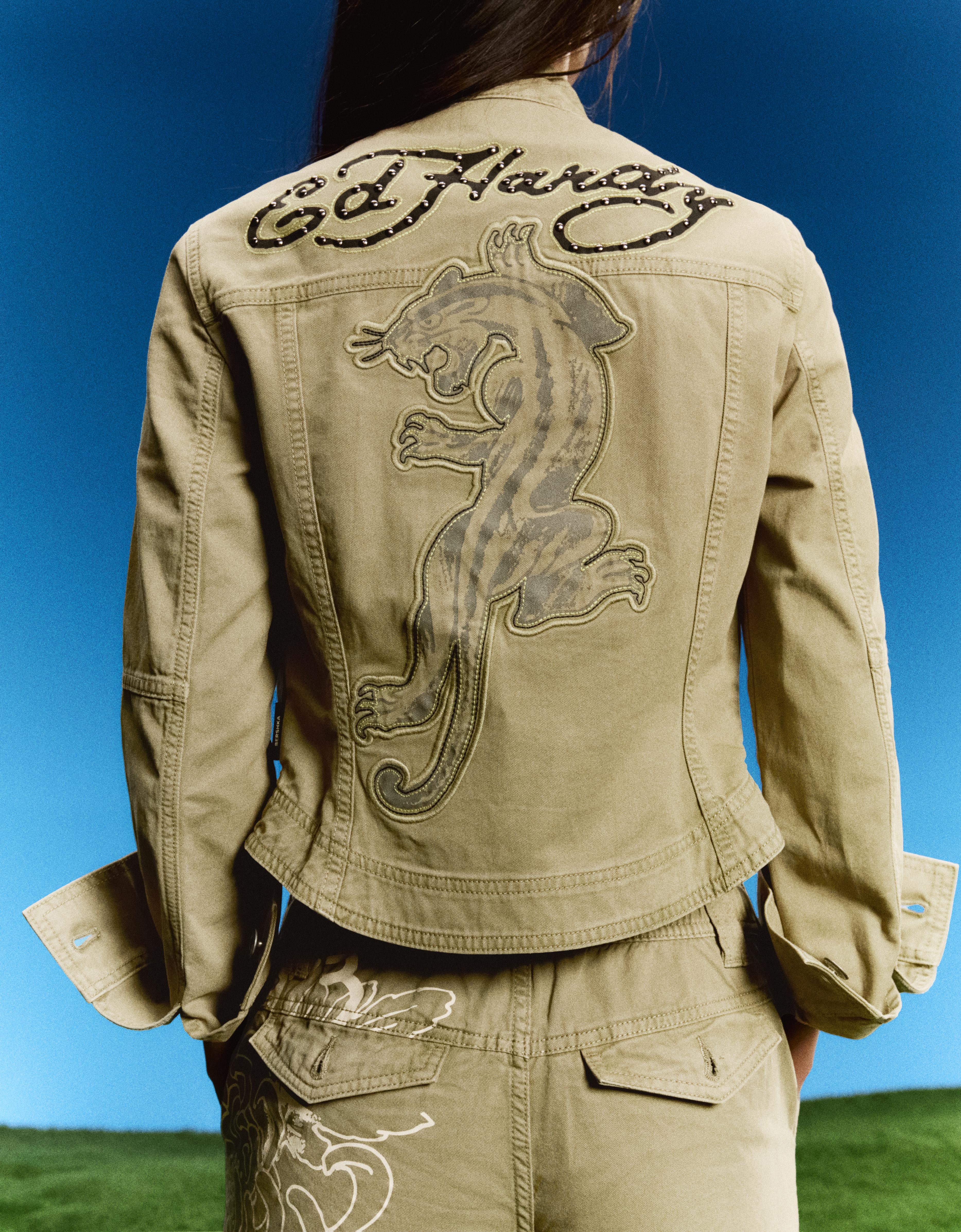 ED HARDY X BERSHKA embroidered jacket — Sand