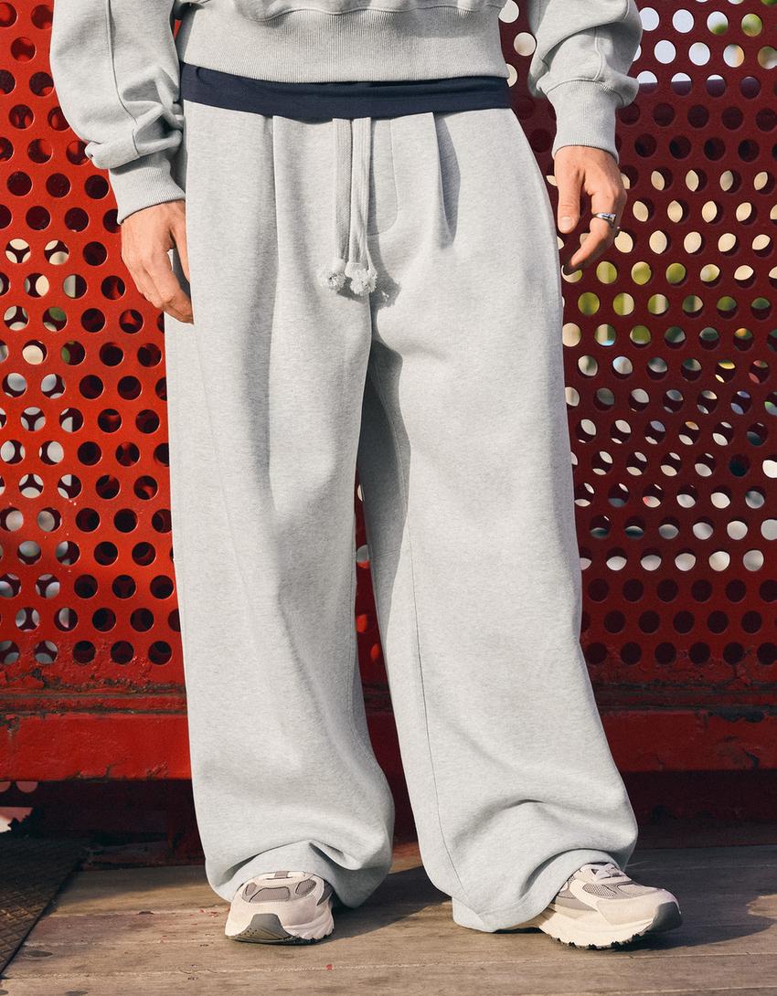Pantaloni super baggy fit a pieghe-Grigio