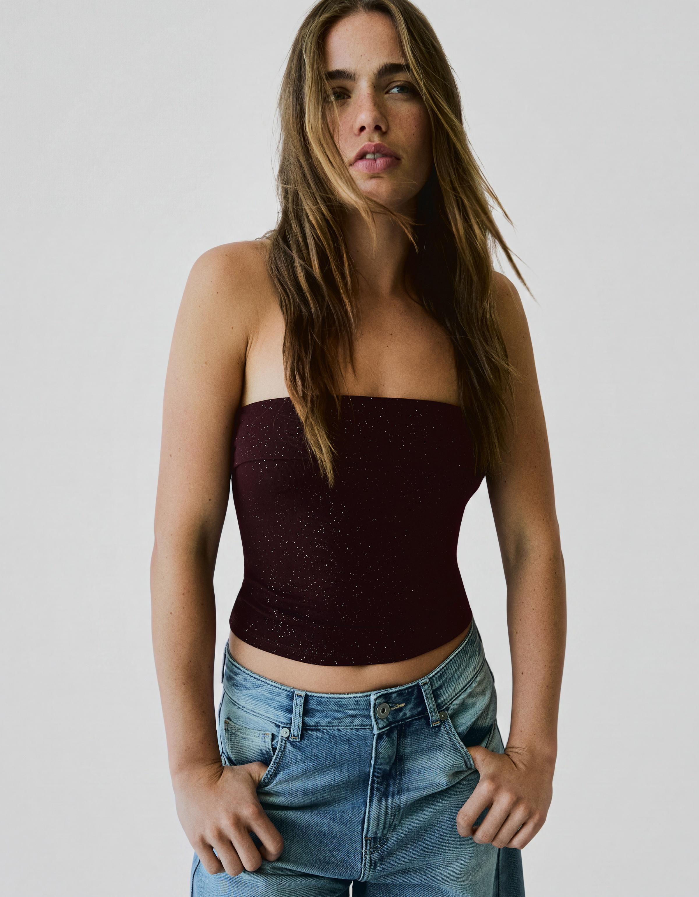 Shimmery bandeau top — Burgundy