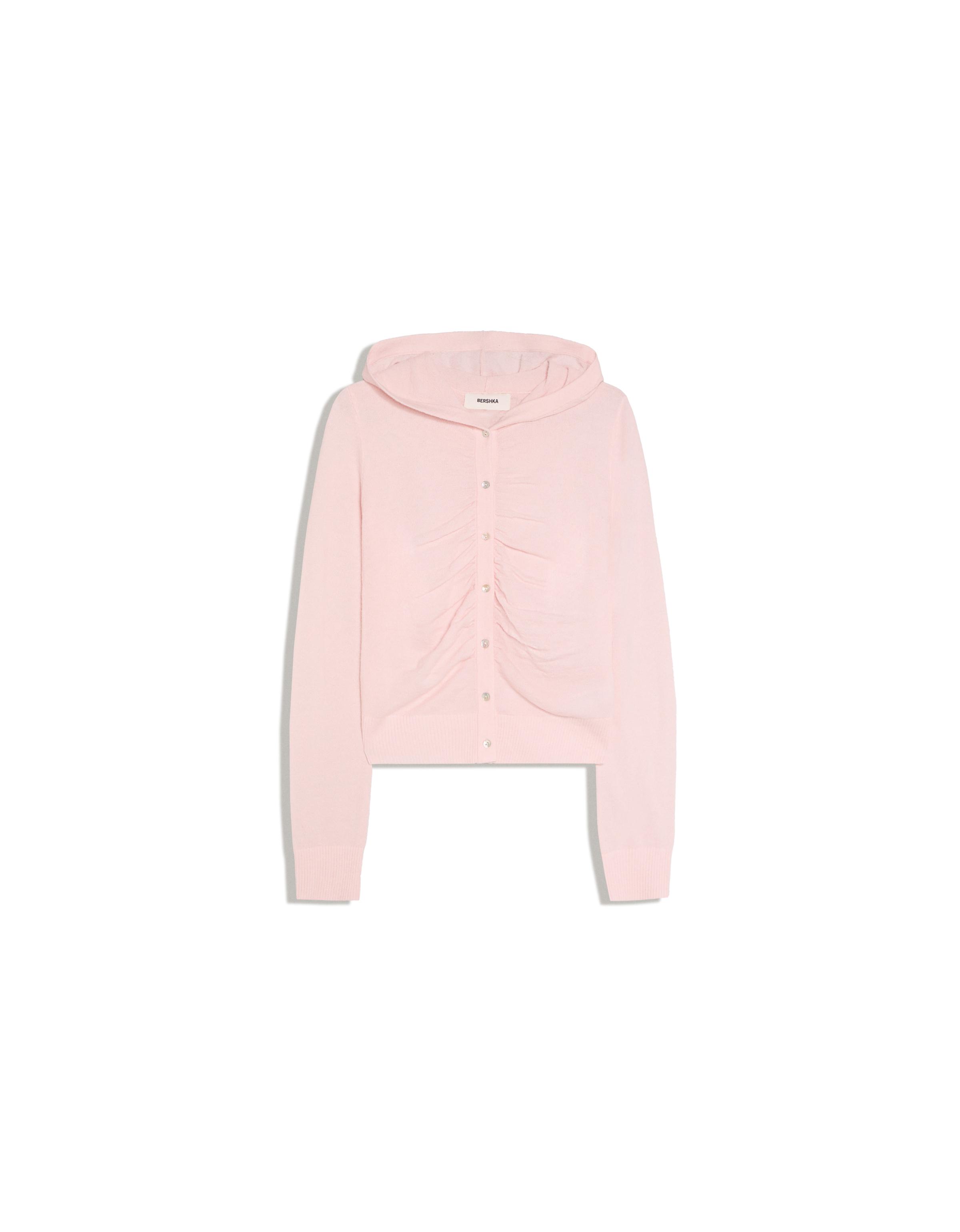Fine hooded cardigan — Pink