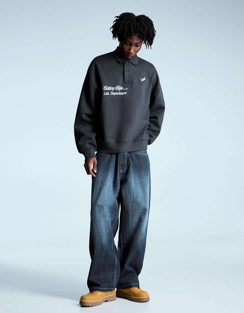 Polo felpa estampado-Azul