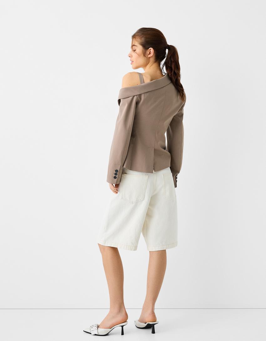 Asymmetric blazer with strap-Sand