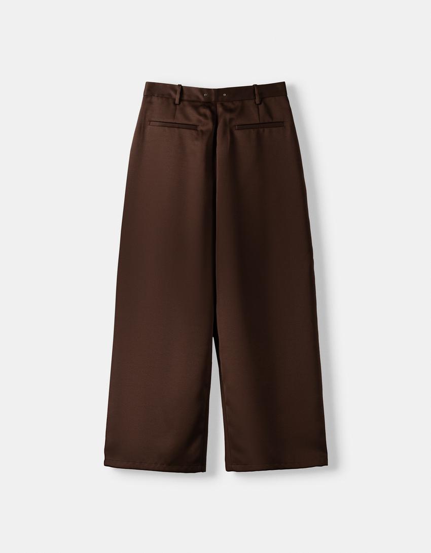 Pantalon tailoring satiné pinces-Marron-5