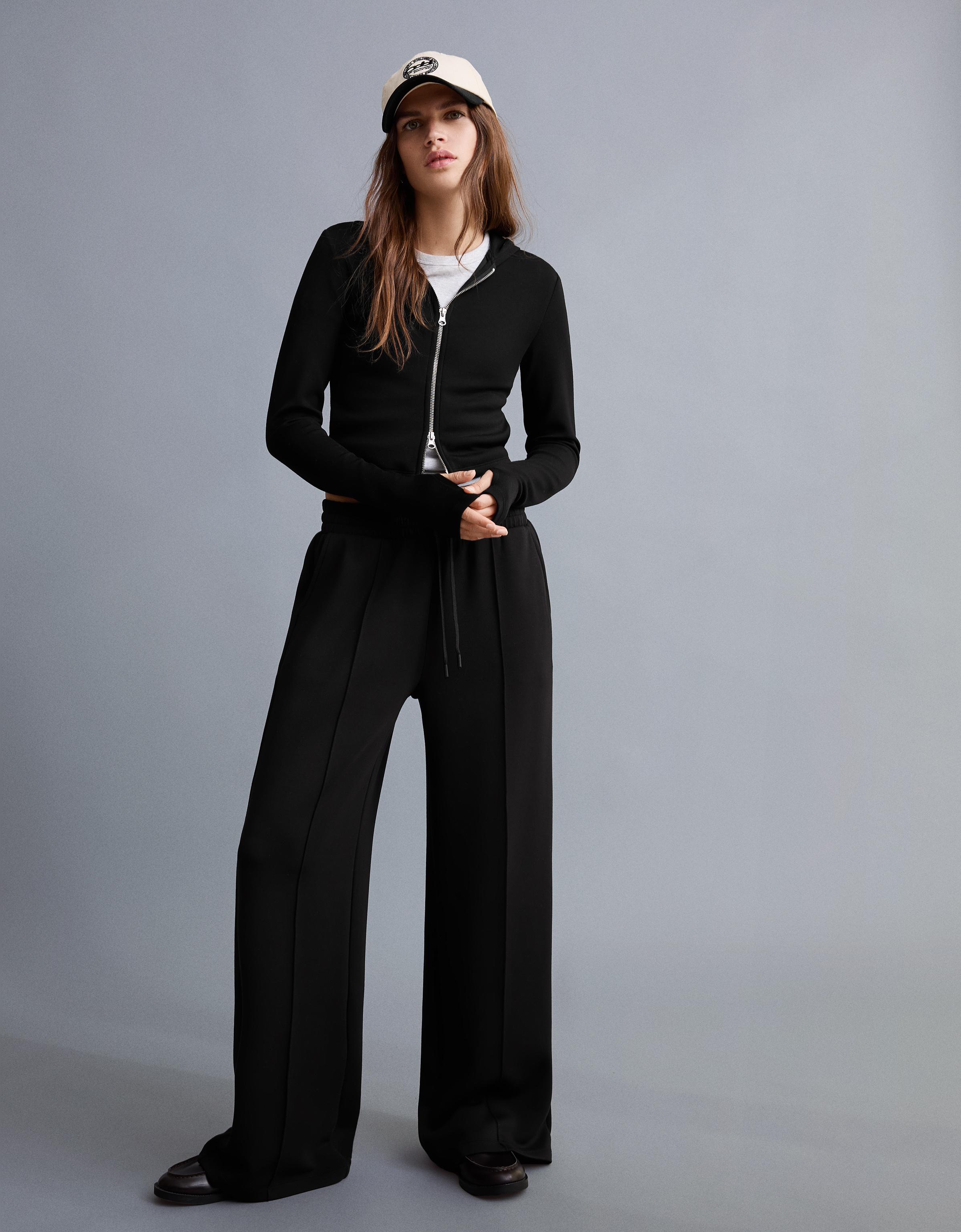 Soft zip-up modal hoodie — Black
