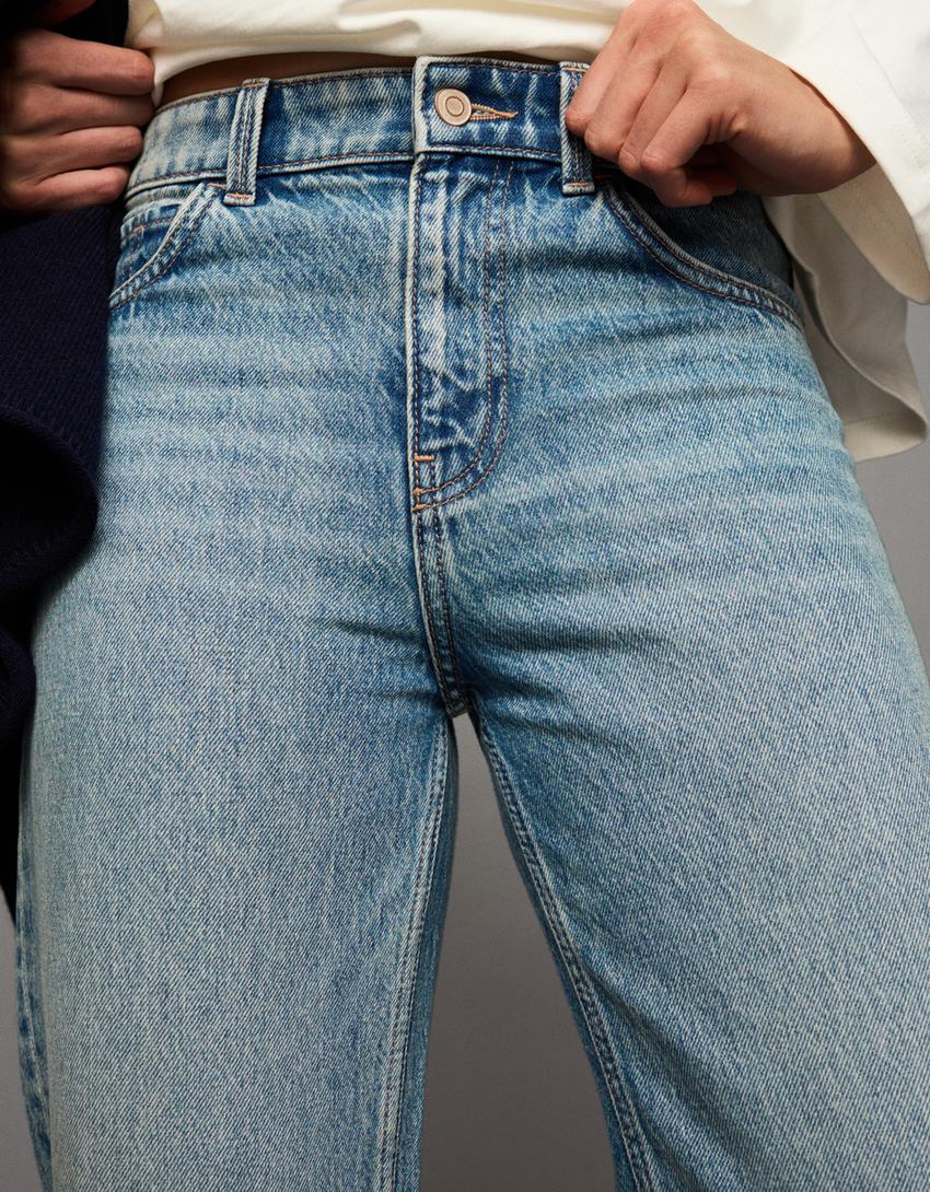 Jeans wide leg straight-Azul lavado
