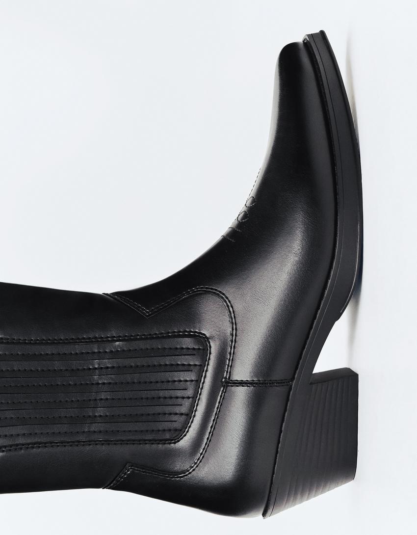 Stretch cowboy ankle boots-BLACK