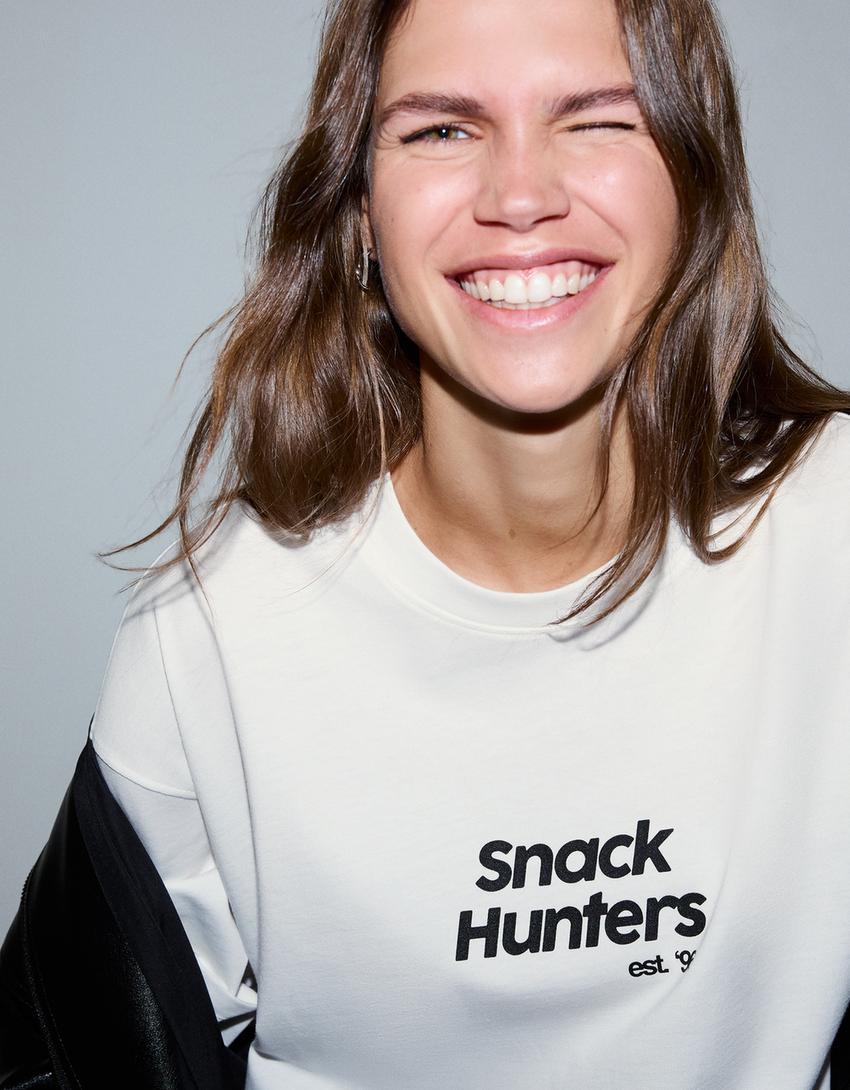 T-shirt à manches courtes imprimé-Blanc cassé