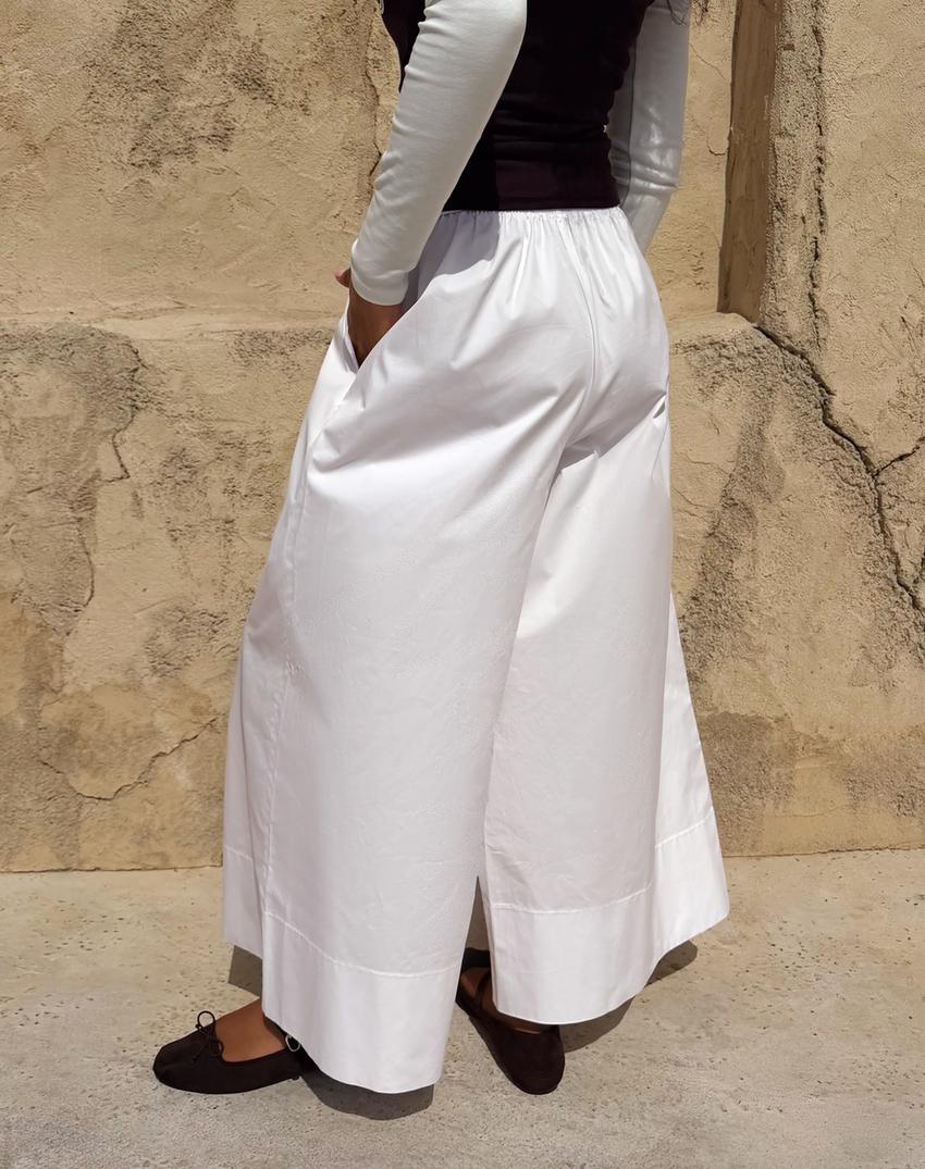 Poplin culotte trousers-White