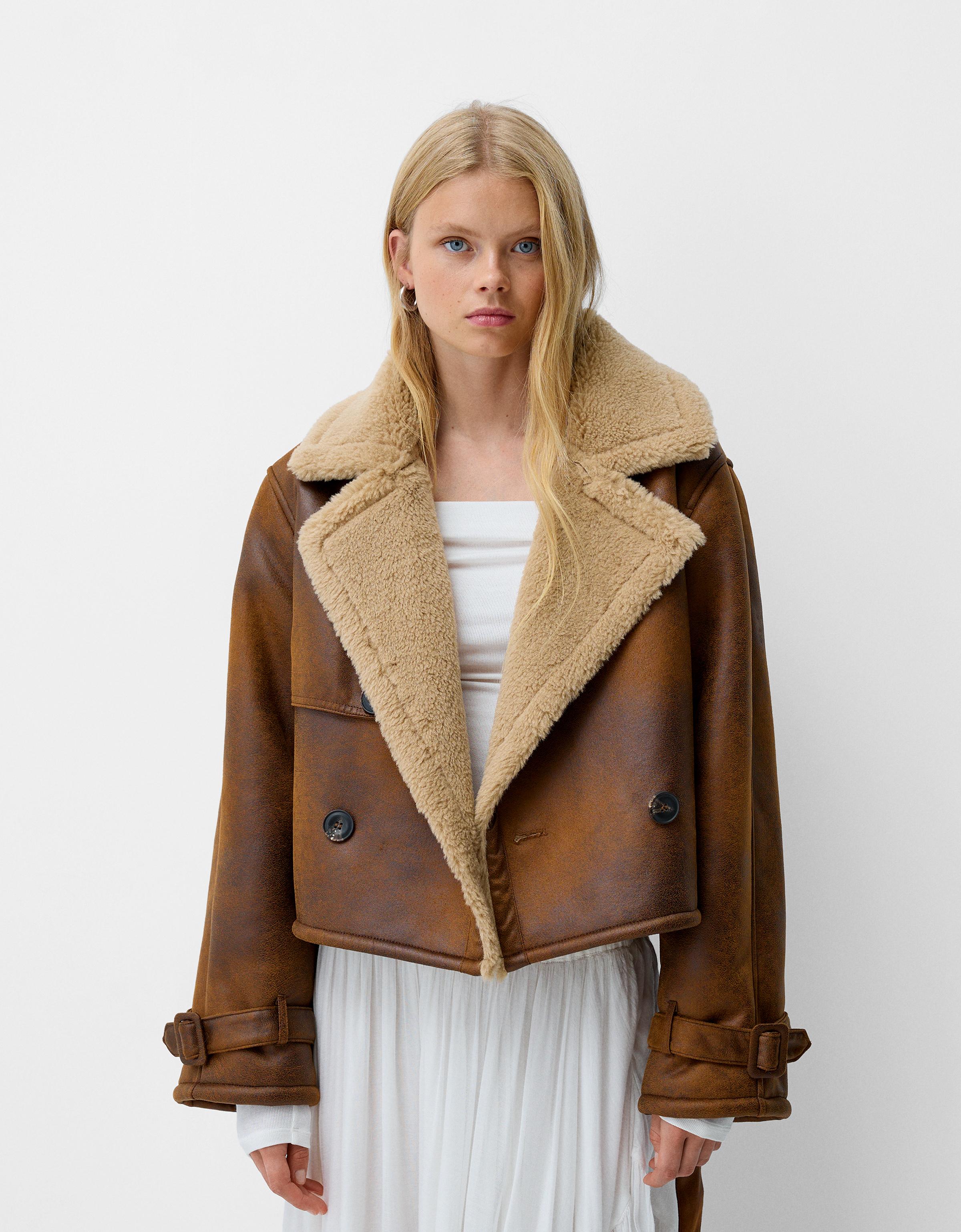 Bershka shearling coat hotsell